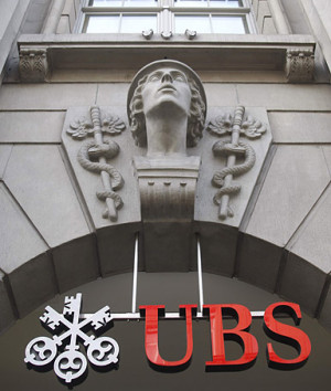 The logo of Swiss bank UBS is seen at the office at the Bahnhofstrasse ...