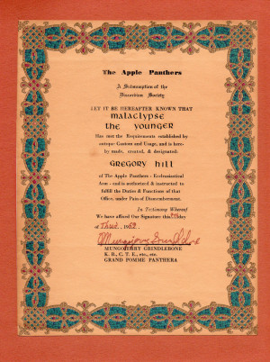 Certificate awarded to Greg Hill from the Apple Panthers, 1969.