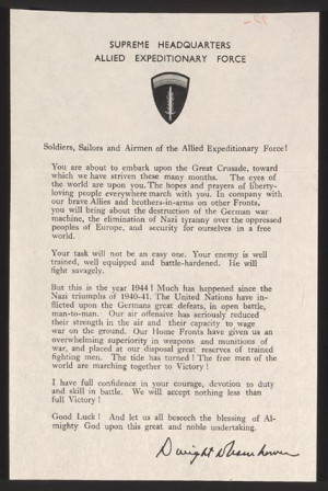 Dwight David Eisenhower. “Order of the Day,” June 6, 1944. Printed ...