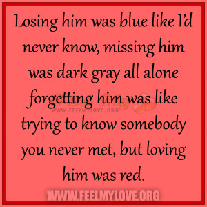 Losing him was blue like I’d never know, missing him was dark gray ...