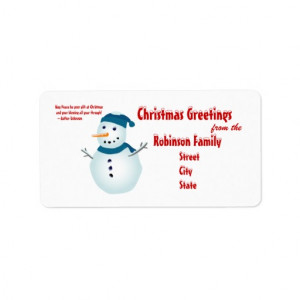 Snowman, Christmas Greetings +Quote Custom Address Labels