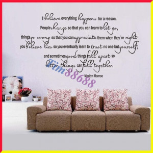 MARILYN MONROE I Believe Everything Happens Quote Vinyl Wall Decal ...