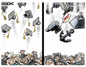Steve Sack editorial cartoon for Sunday, May 20. Topic: Student debt.