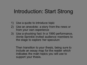 Introduction: Start Strong 1)Use a quote to introduce topic 2)Use an ...