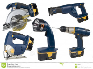 Set of cordless tools isolated.