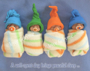 ... Peaceful Sleep, Polymer Clay Bundle Babies Lying in Bed, Cute Elf Hats