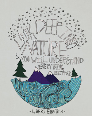 Einstein Nature : Art Print 8x10 - Illustration Mountain Ocean Forest ...