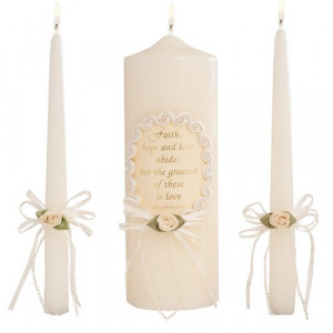 Wedding Unity Candle Set, 9-inch Pillar Candle with Corinthian Bible ...