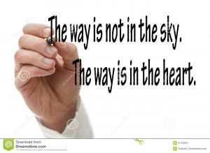 Writing famous Buddha quote on virtual whiteboard.