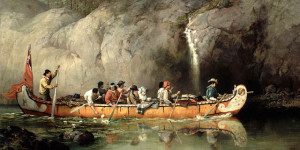 Hopkins - Canoe Manned by Voyageurs Passing a Waterfall - Available ...