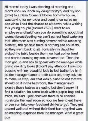 Dairy Queen manager stands up for breastfeeding moms & children 6.2015