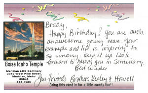 He received this great birthday wish from his Seminary teachers in the ...