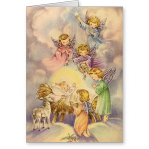 Angels Watching Over Baby Jesus Card