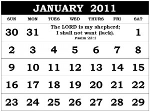 Christian January 2011 Calendar with Bible verses