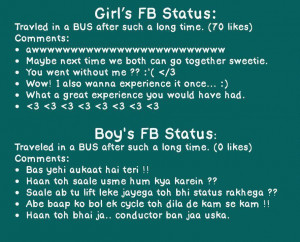 Difference between a girl and a boy's facebook status ~ funny thought