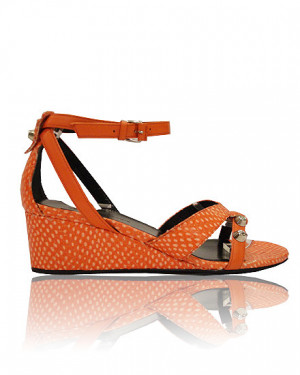 Orange Pattern Low Wedge Sandal