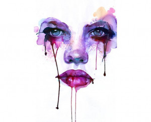... blood tears female face feminine portrait pink purple art eyes
