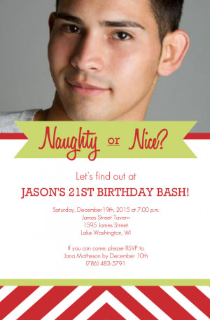 Naughty Or Nice Holiday 21st Birthday Party Invite