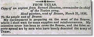 quote from an express from sam houston dated march 31 1836