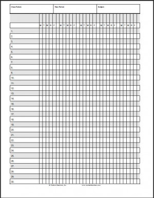 Free Blank Printable Pages for Standard Classroom Attendance Book