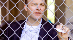 Scott Templeton hands out business card