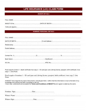 LIFE INSURANCE (LIC) CLAIM FORM
