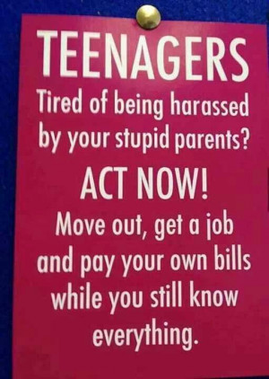 yep us parents are so stupid our number one job is to make your lives ...