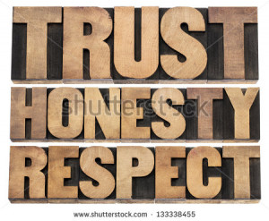 trust, honesty, respect - isolated words in vintage letterpress wood ...