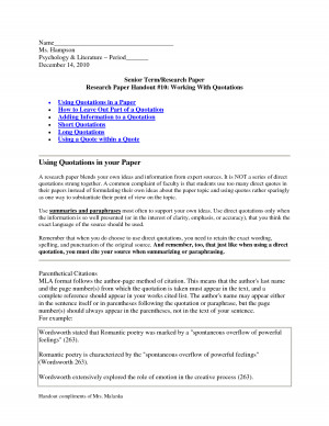 Ten Research Paper Handout Working With Quotations Quote