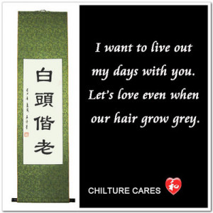 Grow Old Together Chinese Love Quotes Calligraphy Wall Scroll