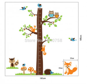 Wall-Stickers-Ruler-Growth-Chart-for-Kids-Squirrel-Owl-Decorative-Wall ...