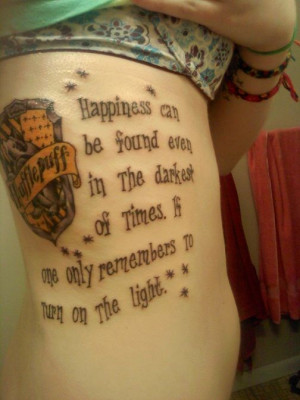 Hufflepuff crest & Dumbledore quote. :-) Yay, I'm not the only person ...