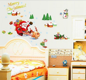 Christmas decoration PVC Large stickers waterproof removable wall ...