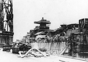 Bismarck fitting out at Hamburg, Germany, Dec 1939