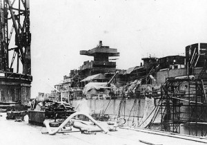Bismarck fitting out at Hamburg, Germany, Dec 1939