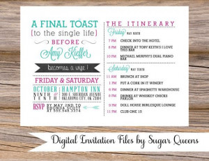 Bachelorette Party Weekend Itinerary Digital Invitations by Sugar ...