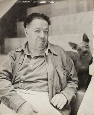 Diego Rivera with a xoloitzcuintle dog in the Blue House , Coyoacán ...