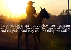 ... reins, and the joy and the pain. And they call the thing the rodeo.