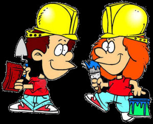 ... silly Labor Day Workers, a funny young bricklayer and silly girl