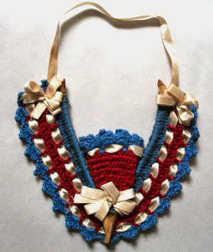 Vintage Folk Art Turkey Wishbone Patriotic Crochet Good Luck World War ...