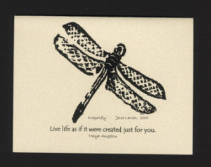 Dragonfly block print by Jesse Lars en on quality blank card with Maya ...