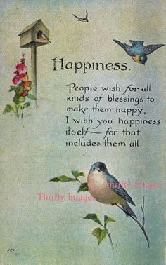 ... Vintage Digital Image of Victorian Valentine Blue Bird Happiness Poem
