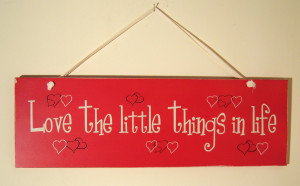 VINTAGE STLYE RED WOODEN HANGING SIGN 'LOVE THE LITTLE THINGS IN LIFE ...