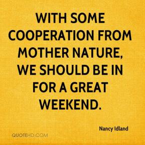 ... cooperation from Mother Nature, we should be in for a great weekend