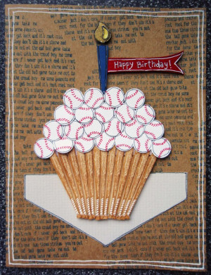 baseball rubber stamps. Birthday Baseball Cupcake Card