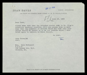 Letter from Joan Daves to Dora McDonald Regarding Quotes