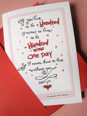 ... Card. I Love You Card. Winnie the Pooh Quote - A Hundred Minus One Day