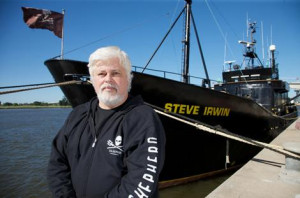 Captain Paul Watson stands in front of the Steve Irwin in Brisbane.