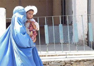 An Afghan woman and child in Parwan Province, Afghanistan.