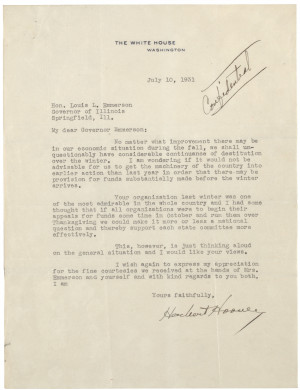 Herbert Hoover to Louis L. Emmerson, July 10, 1931. (Gilder Lehrman ...